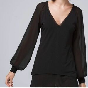 White House Black Market Black V-Neck Blouse